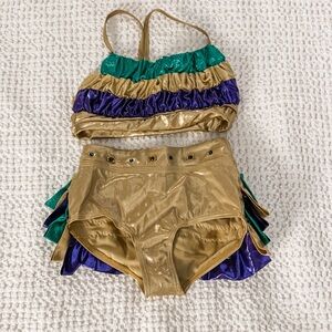 Mardi Gras Custom Costume - Gold, Green, and Purple Ruffled Two-Piece Set